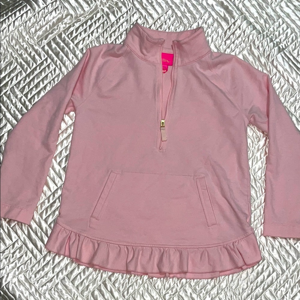 Lilly Pulitzer 
Light pink Quarter-Zip Pullover with Ruffle Hem